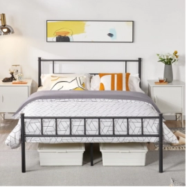 Metal Full Bed with Headboard and Footboard, Black Queen Bed Frame Furniture Bedroom