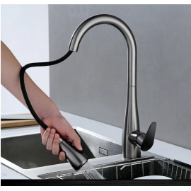 Gun gray 304 stainless steel kitchen sink sink cold and hot pull faucet dishwashing sink mixing valve